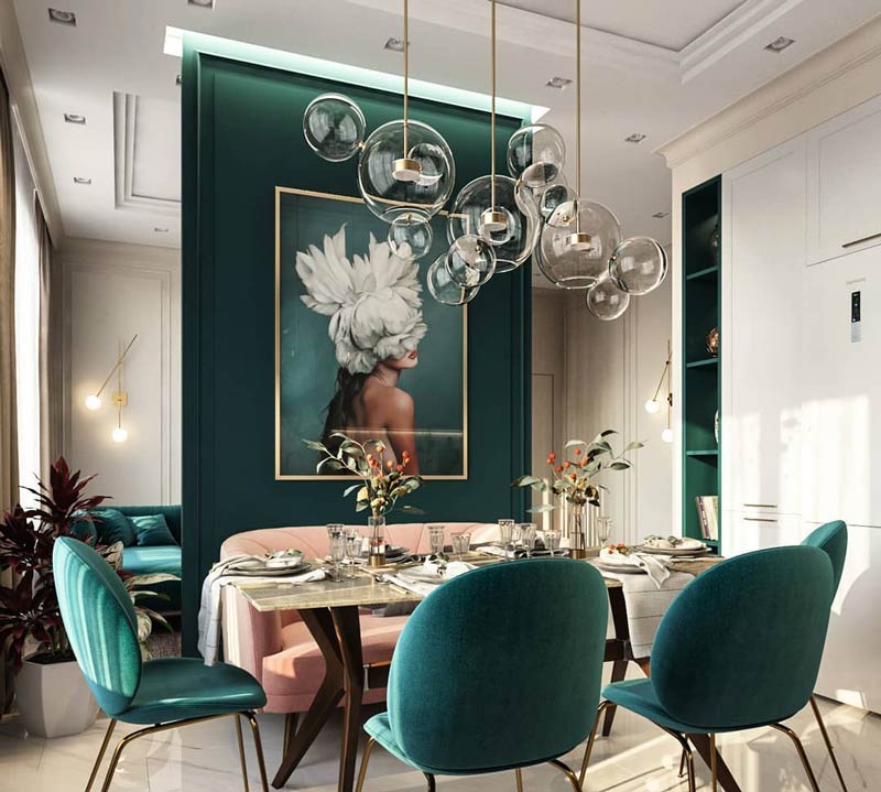 Bottle green interiors. Elegance, mystery and luxury